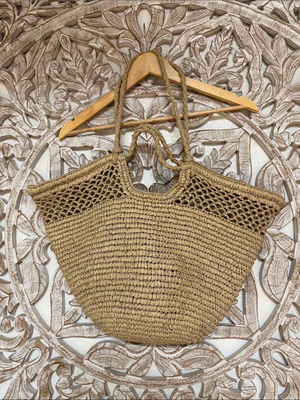 Woven Straw Tote Bag in Natural Tan - Brand